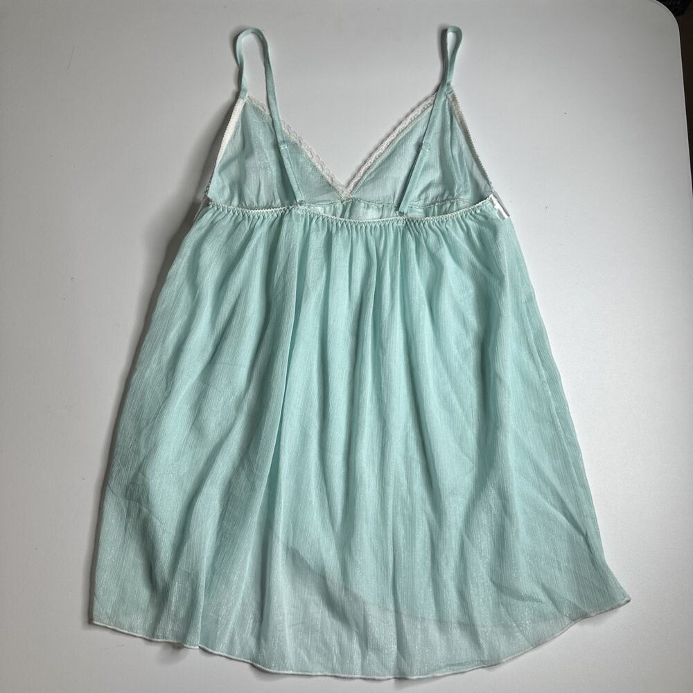 Y2K Sparkle Sheer Lace Slip Dress Blue Bow Lingerie Medium Angelcore Coquette - Picture 4 of 13